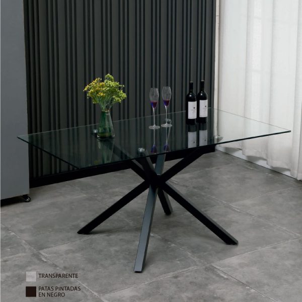 mesa-comedor-maya-rectangular-con-tapa-vidrio-y-patas-metalicas-cruzadas-del-fabricante-mobelworld