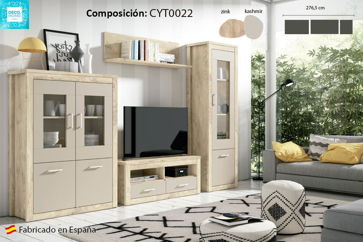 Mueble de salón completo con dos vitrinas en madera blanca en Asturias