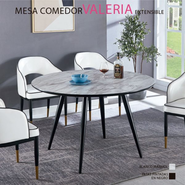 mesa-comedor-valeria-redonda-extensible-tapa-simil-marmol-y-patas-metalicas