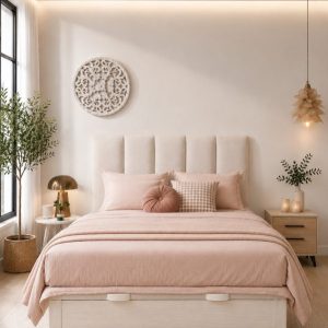 Cabecero tapizado Ibiza de diseño moderno con paneles verticales acolchados, disponible en diferentes medidas, tejidos y colores.
